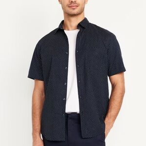 Men's Navy Patterned Short Sleeve Shirt EUC